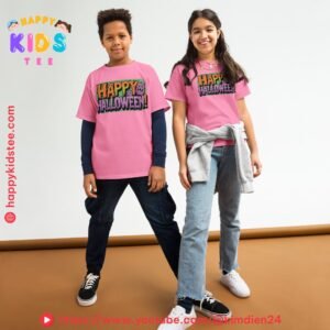 Halloween Kids T-Shirt – Cute “Halloween” Bubble Letter Graphic Tee for Boys & Girls
