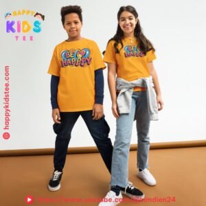 Be Happy Kids T-Shirt – Cute Bubble Letter Graphic Tee for Boys & Girls